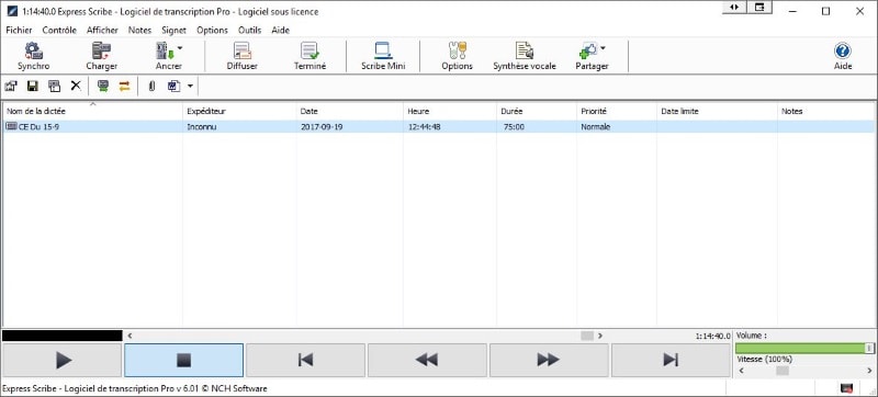 Capture d'écran Express Scribe