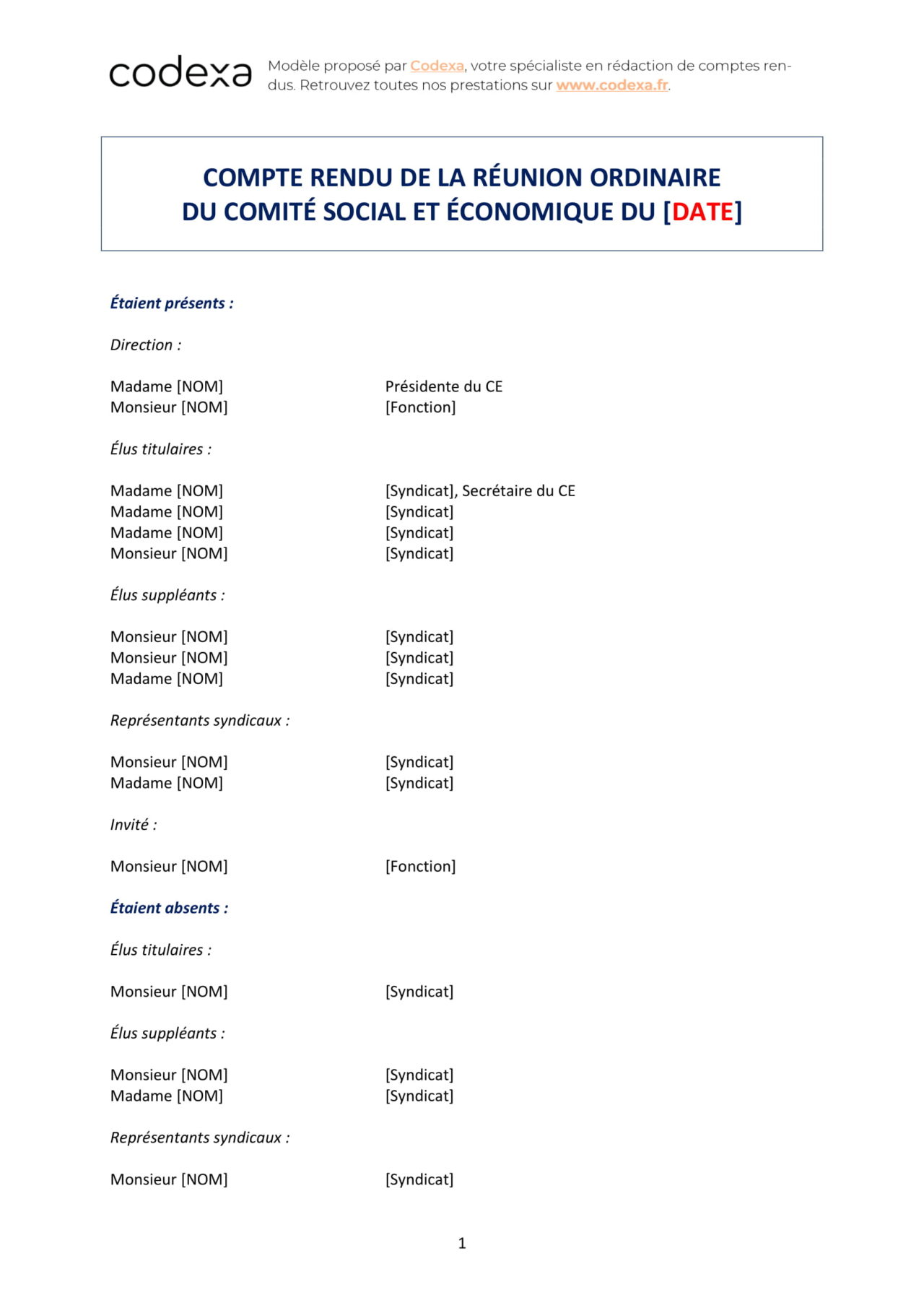 Modèle de compte rendu de CSE – Codexa