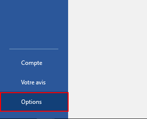 Capture d’écran de Word : Options
